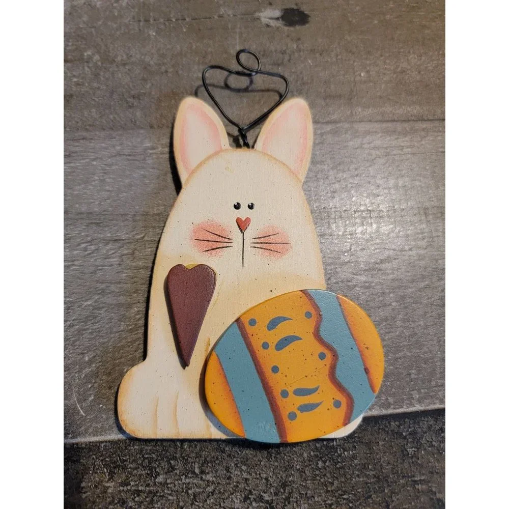 Vintage Easter‎ bunny egg heart wooden ornament spring Xmas holiday home decor